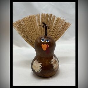 Handpainted Thanksgiving Turkey Gourd Broomcorn Tail Primitive Folk Art Decor
